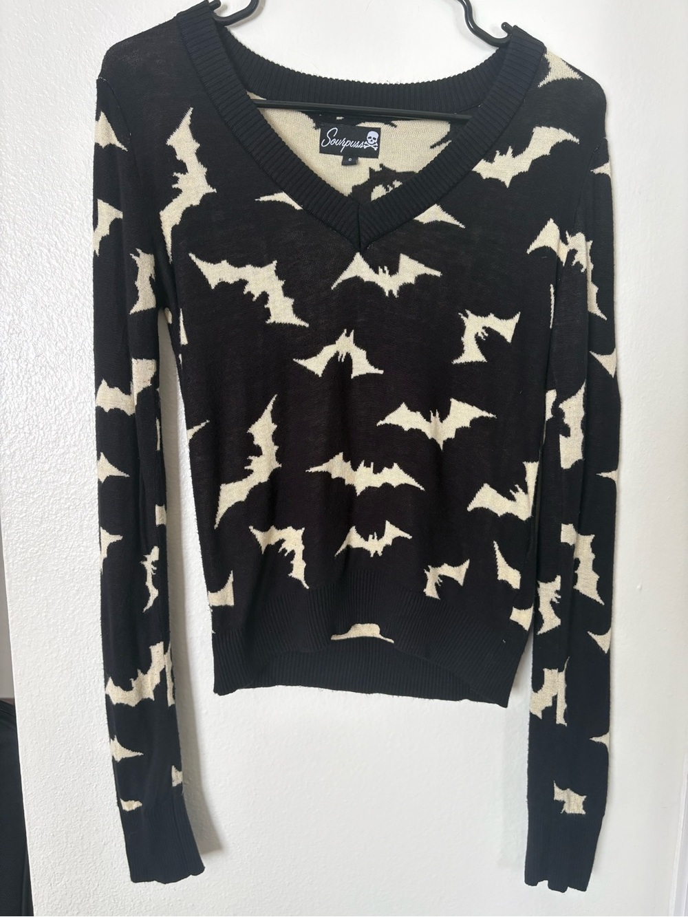 Bat V-Neck Sweater L/S Women’s Top Halloween Horror Goth Retro Alternative Batty